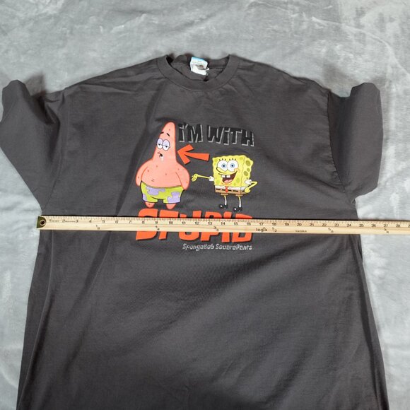 Vintage SpongeBob Im With Stupid T Shirt Mens 2XL Funny Gray 2002 Y2K - Picture 5 of 6